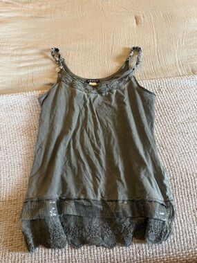 VENUS y2k vintage gray Lace-Trim Cami Tank Top